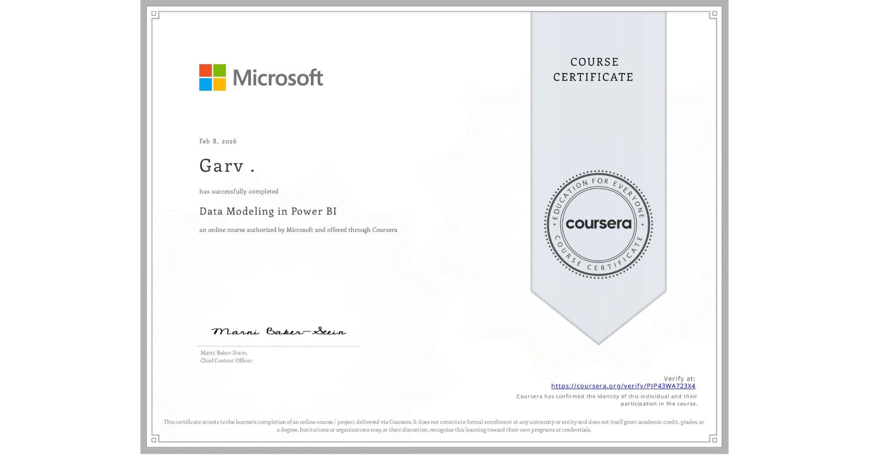 Certificate for Data Modeling in Power BI